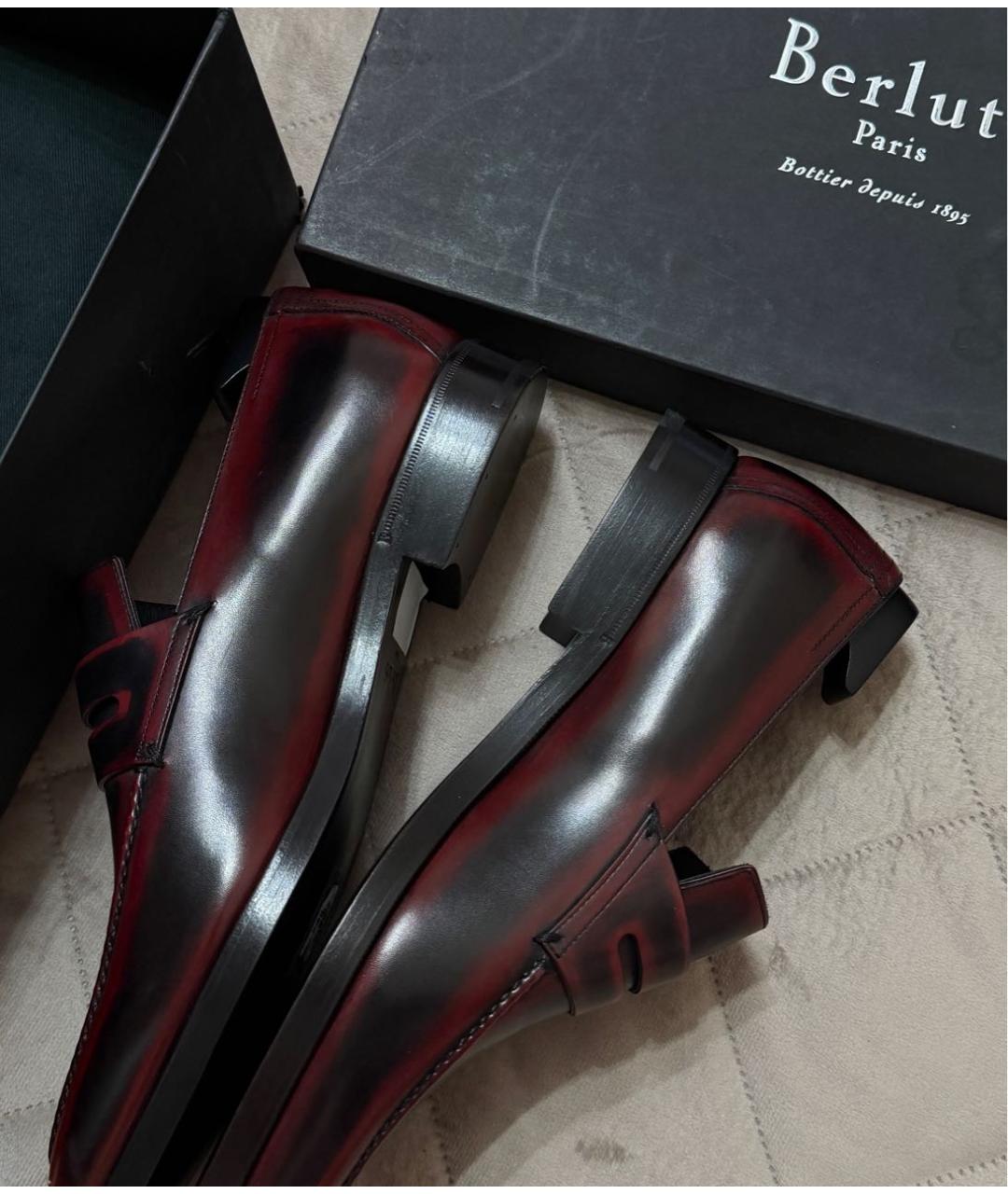 BERLUTI Бордовые кожаные лоферы, фото 6
