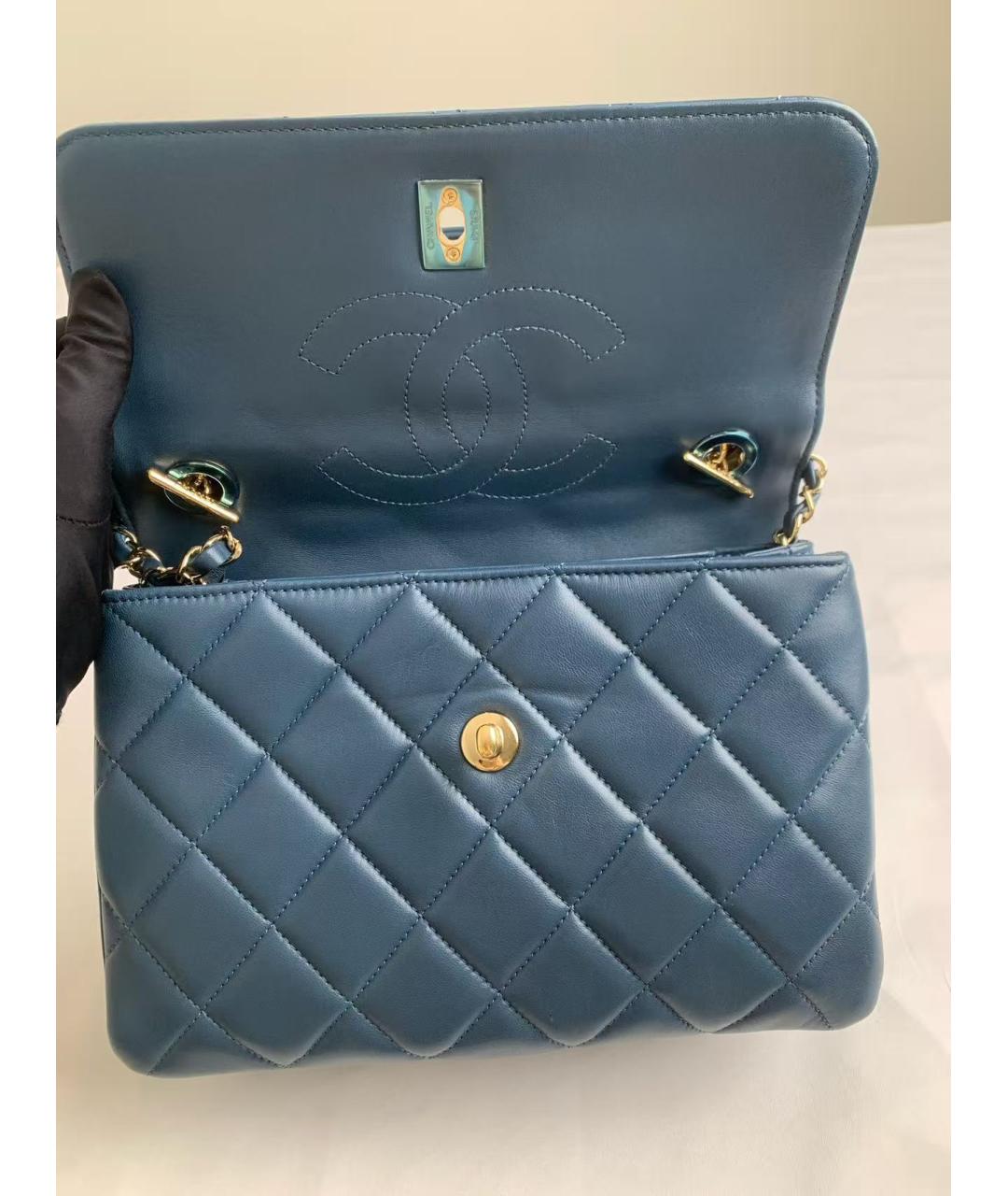 CHANEL Голубая кожаная сумка через плечо, фото 5