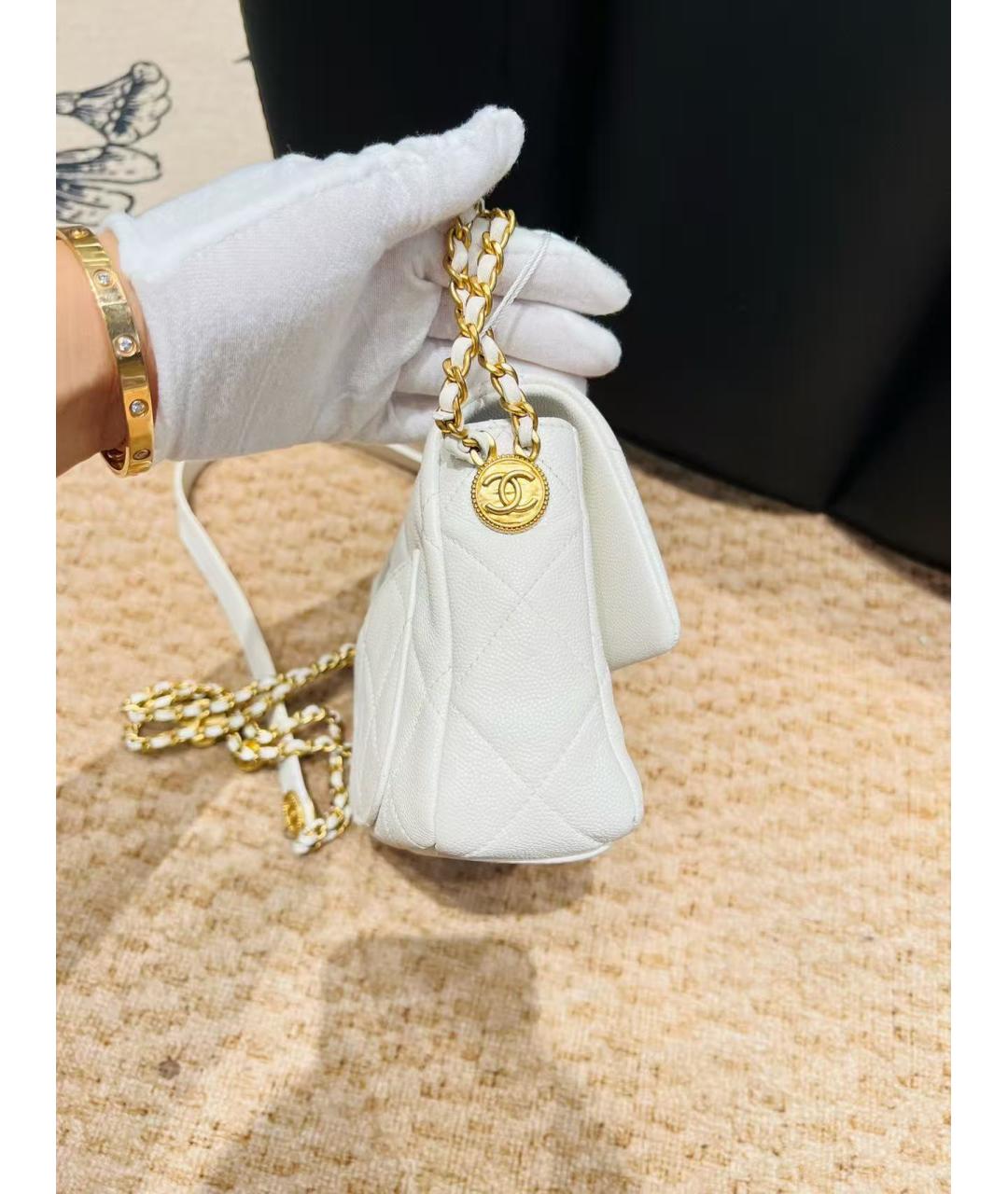 CHANEL Белая кожаная сумка через плечо, фото 5