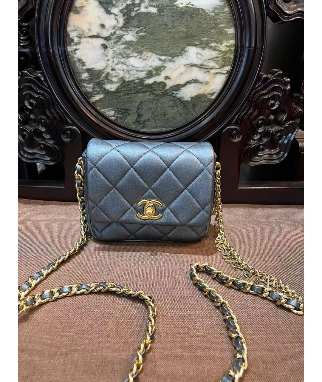 CHANEL Серая кожаная сумка через плечо, фото 7