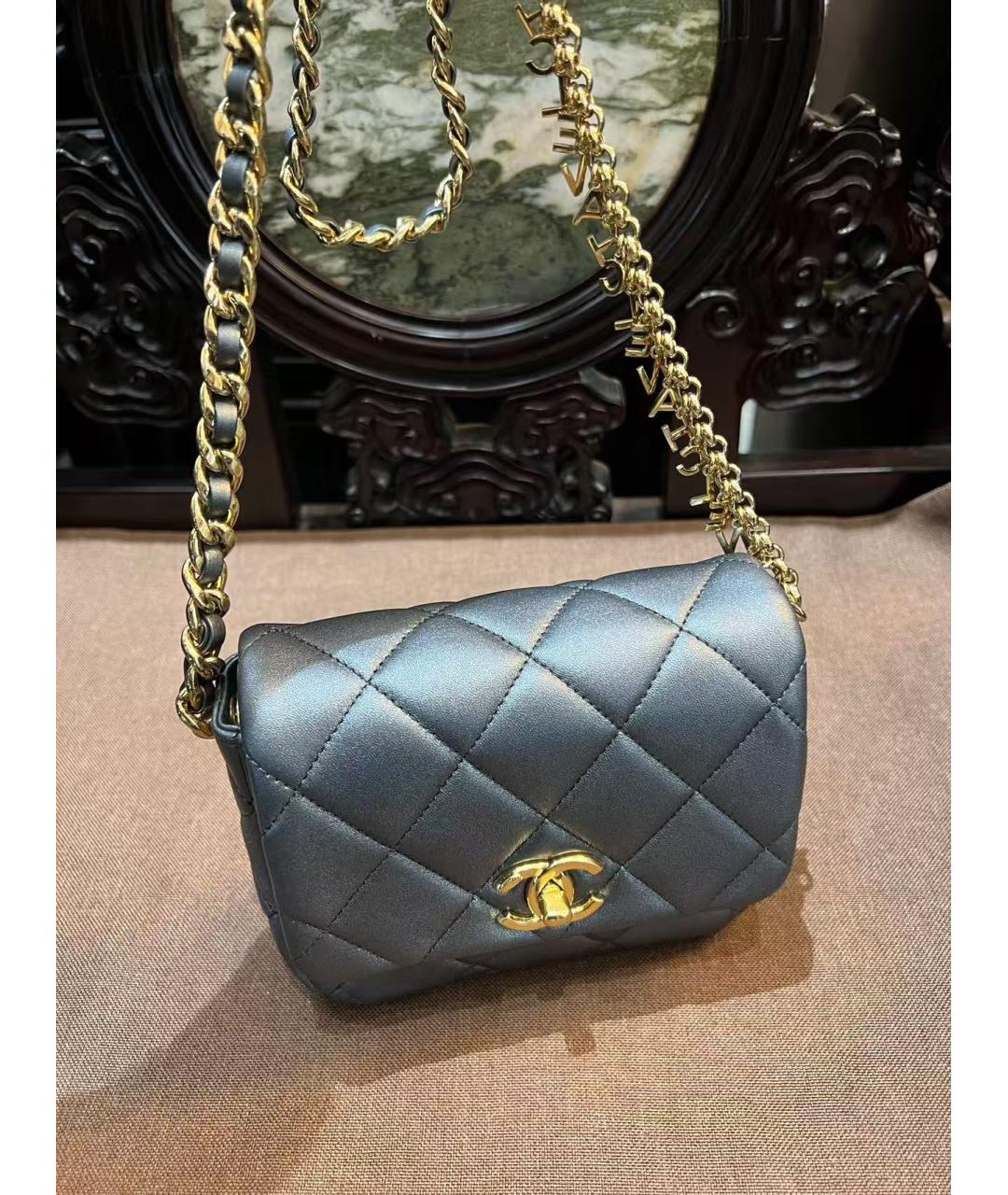 CHANEL Серая кожаная сумка через плечо, фото 6