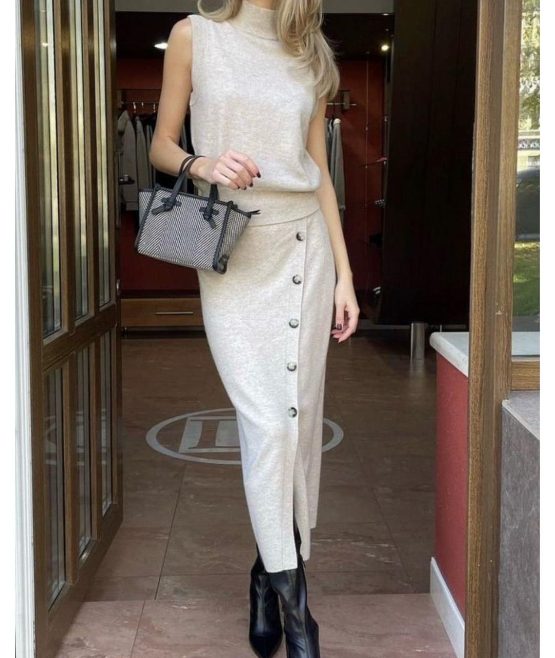 ALLUDE Бежевый шерстяной костюм с юбками, фото 8