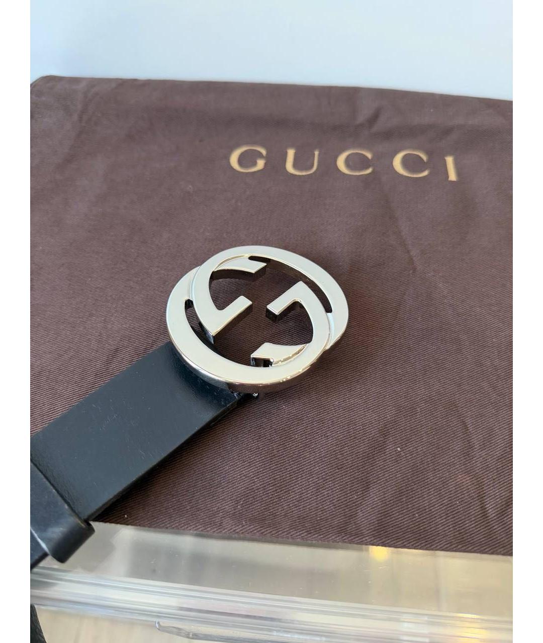 GUCCI Черный кожаный ремень, фото 3