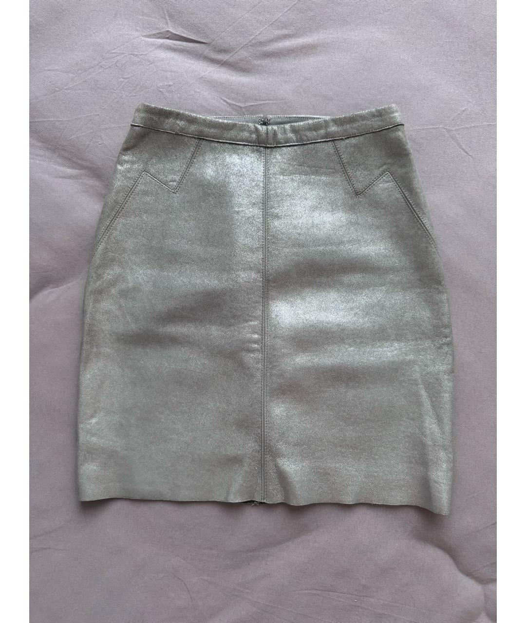 MARC JACOBS Серебряная кожаная юбка мини, фото 8