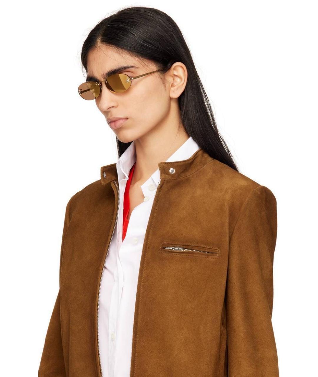 FENDI Золотые металлические солнцезащитные очки, фото 4