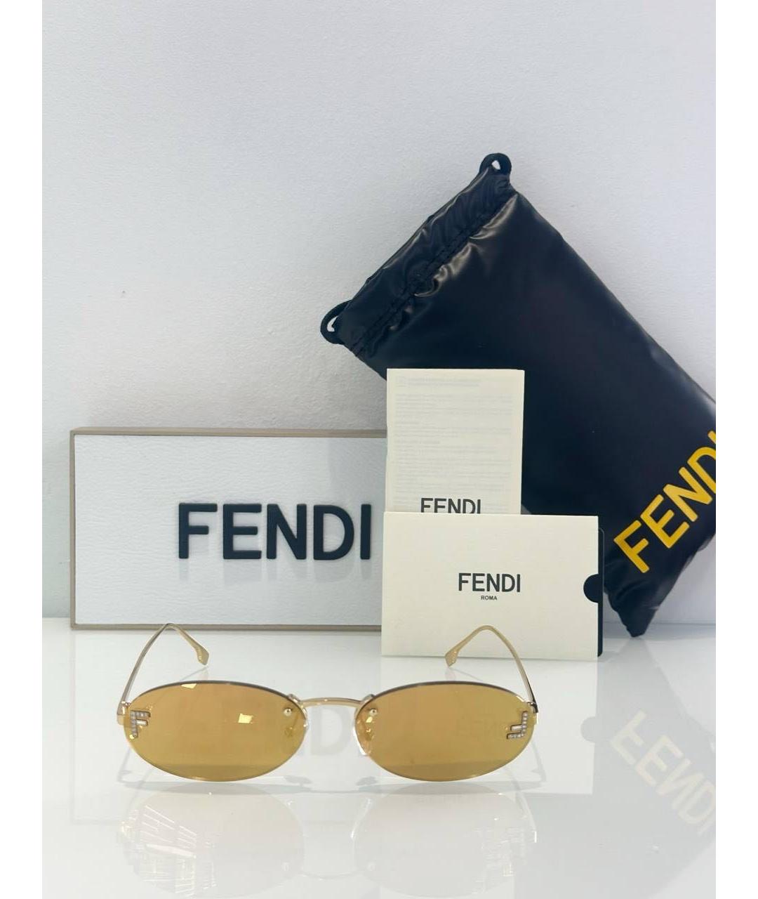 FENDI Золотые металлические солнцезащитные очки, фото 3