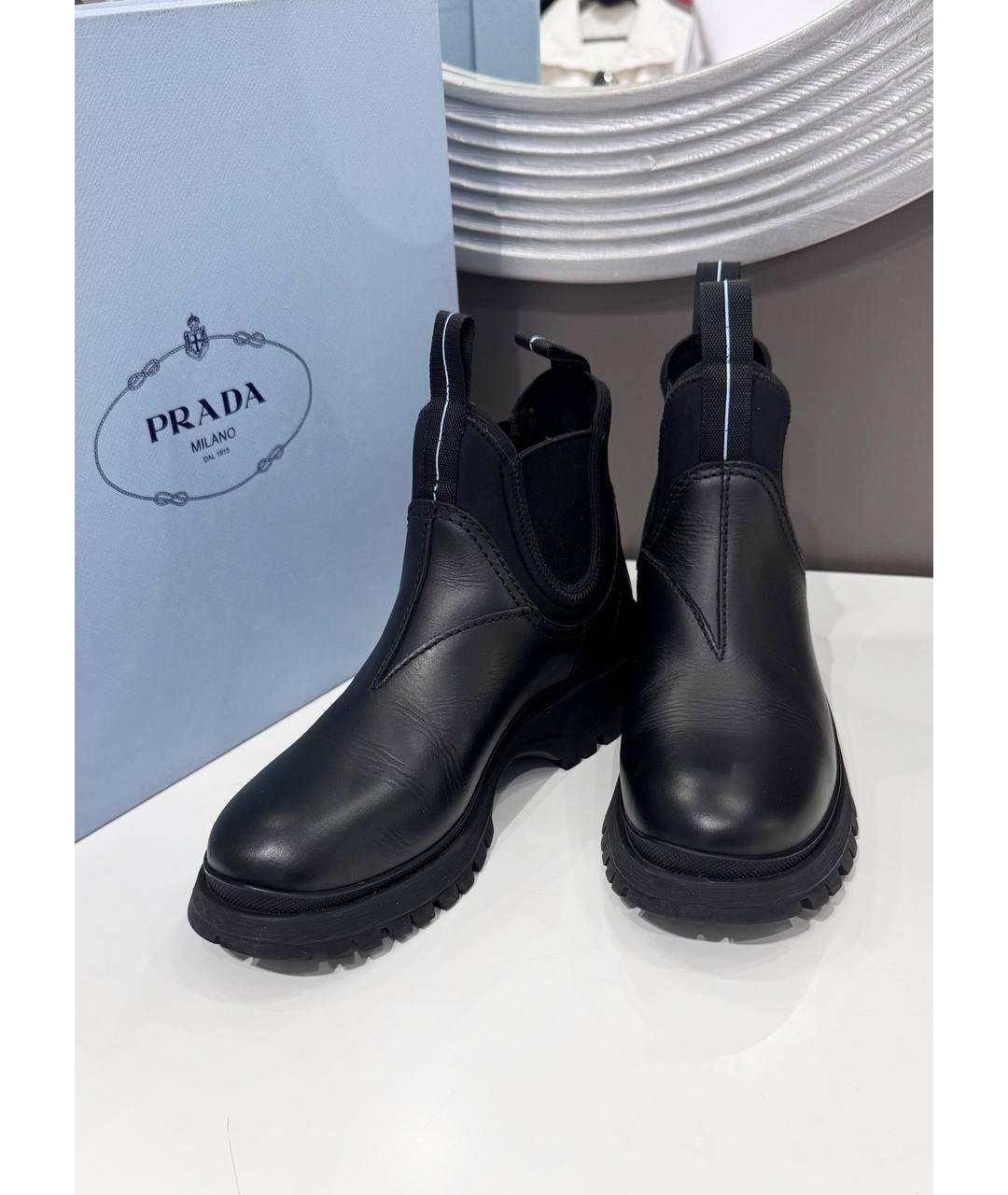 PRADA Черные кожаные ботинки, фото 2