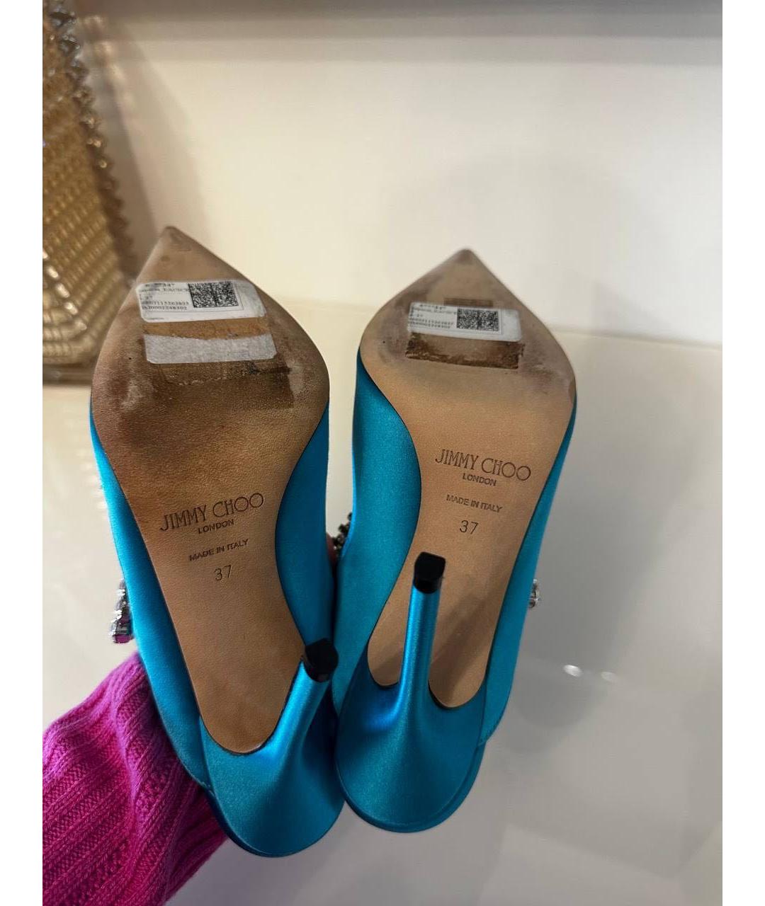 JIMMY CHOO Бирюзовые текстильные мюли, фото 5