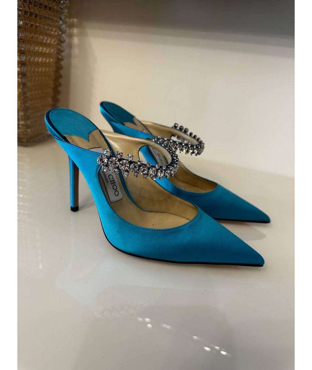 JIMMY CHOO Бирюзовые текстильные мюли, фото 2