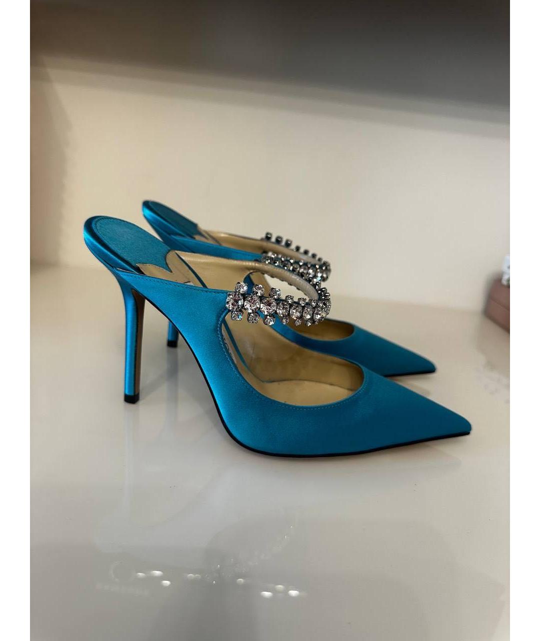 JIMMY CHOO Бирюзовые текстильные мюли, фото 6