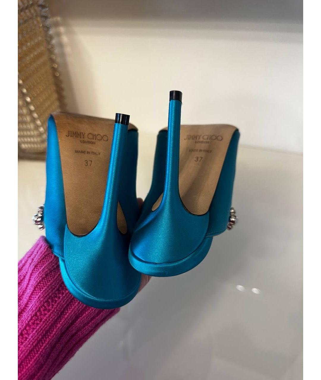 JIMMY CHOO Бирюзовые текстильные мюли, фото 4