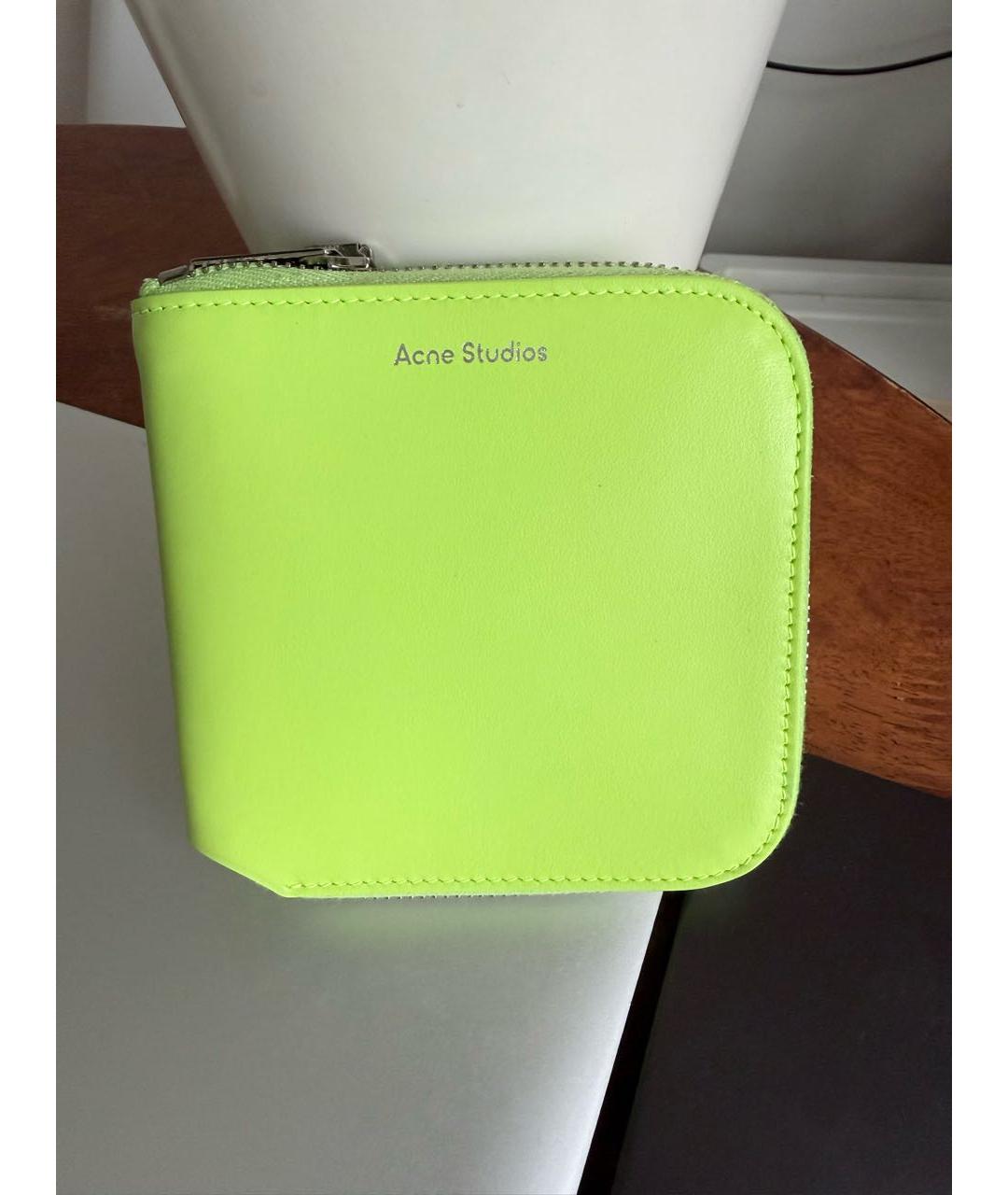 ACNE STUDIOS Салатовый кожаный кошелек, фото 6
