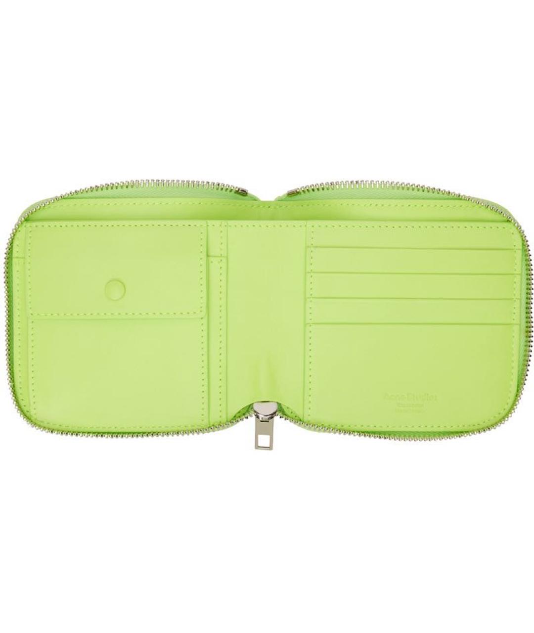 ACNE STUDIOS Салатовый кожаный кошелек, фото 3