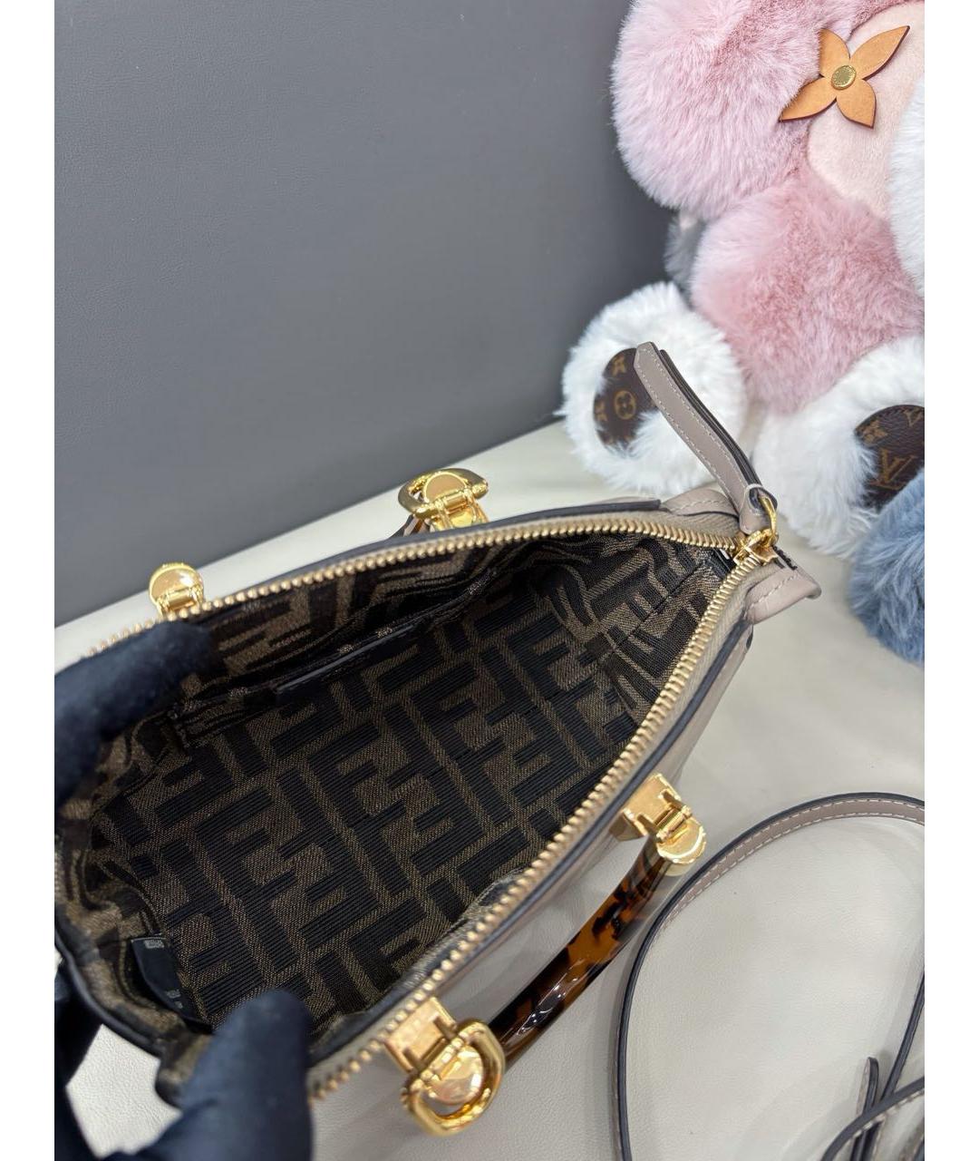 FENDI Серая кожаная сумка с короткими ручками, фото 7