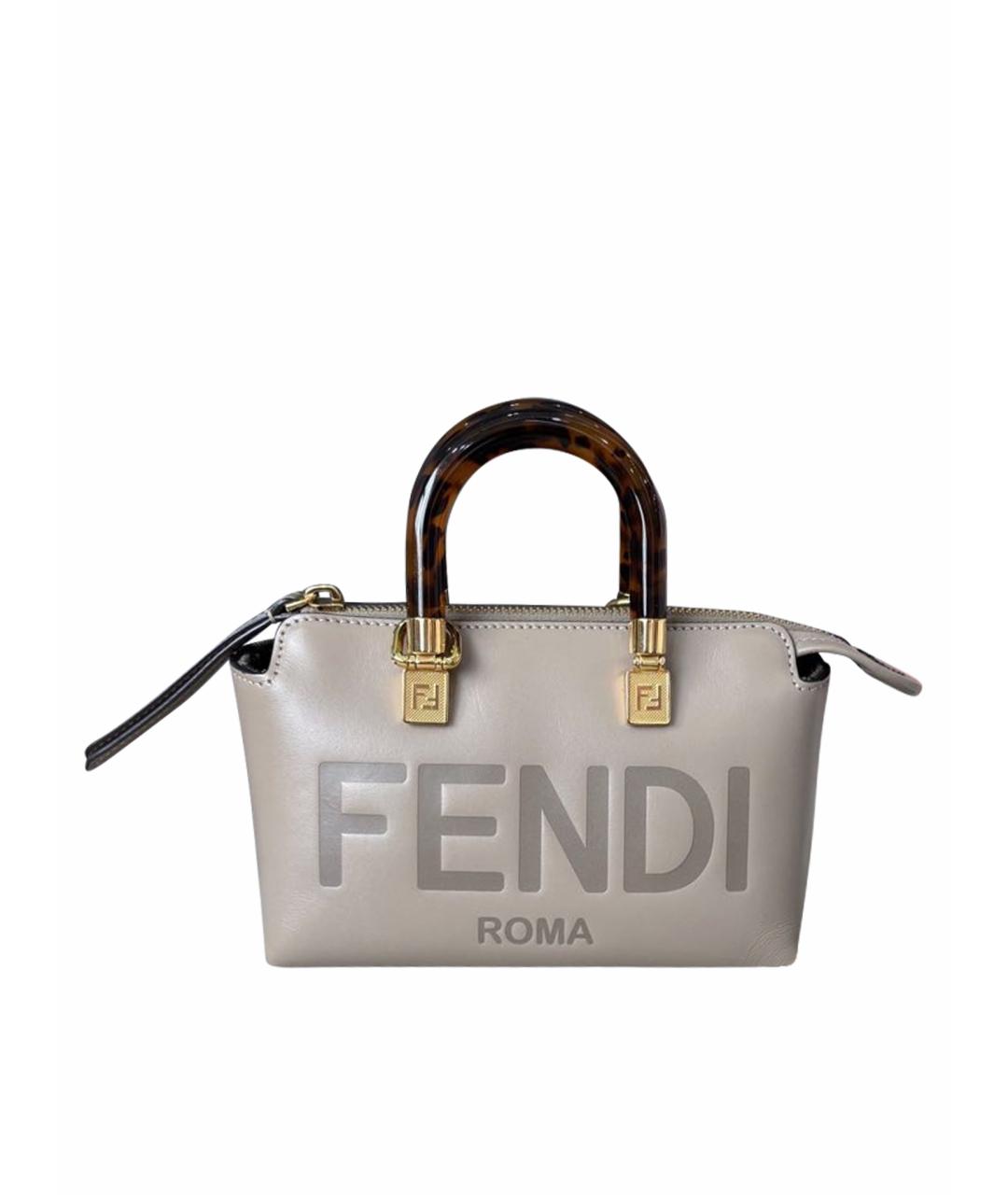 FENDI Серая кожаная сумка с короткими ручками, фото 1