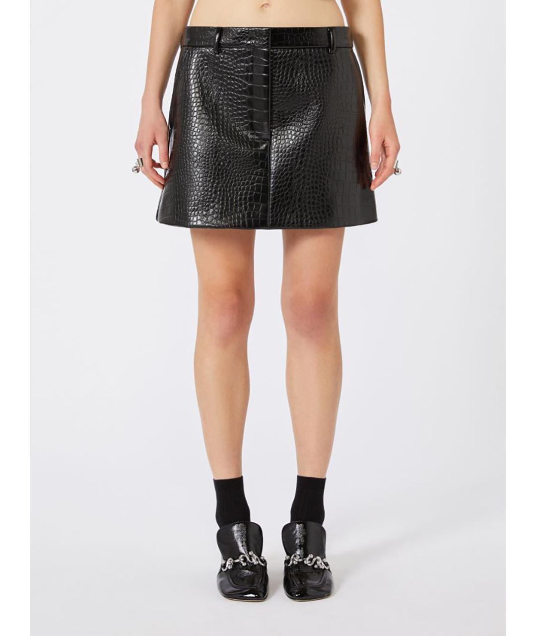 SPORTMAX Черная кожаная юбка мини, фото 3