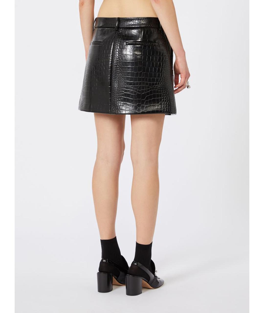 SPORTMAX Черная кожаная юбка мини, фото 4