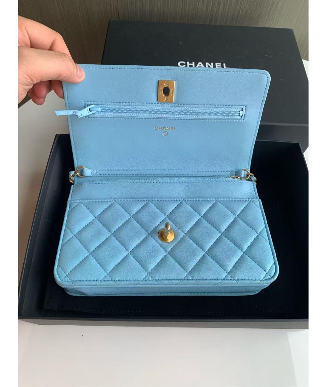 CHANEL Голубая кожаная сумка через плечо, фото 5