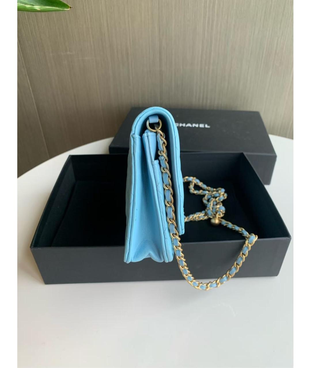 CHANEL Голубая кожаная сумка через плечо, фото 3