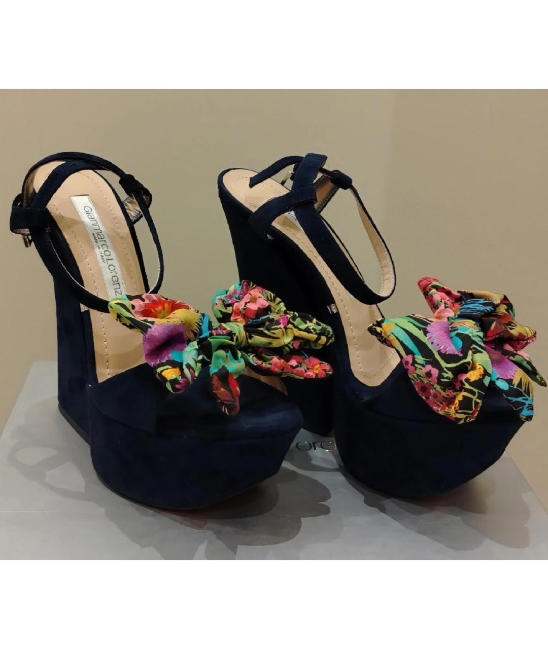 GIAN MARCO LORENZI Темно-синие замшевые босоножки, фото 2