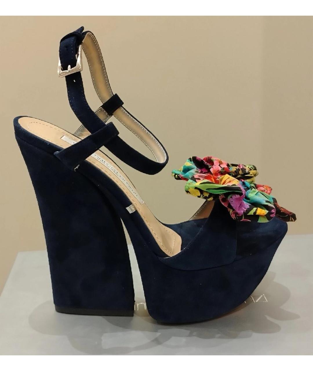 GIAN MARCO LORENZI Темно-синие замшевые босоножки, фото 7