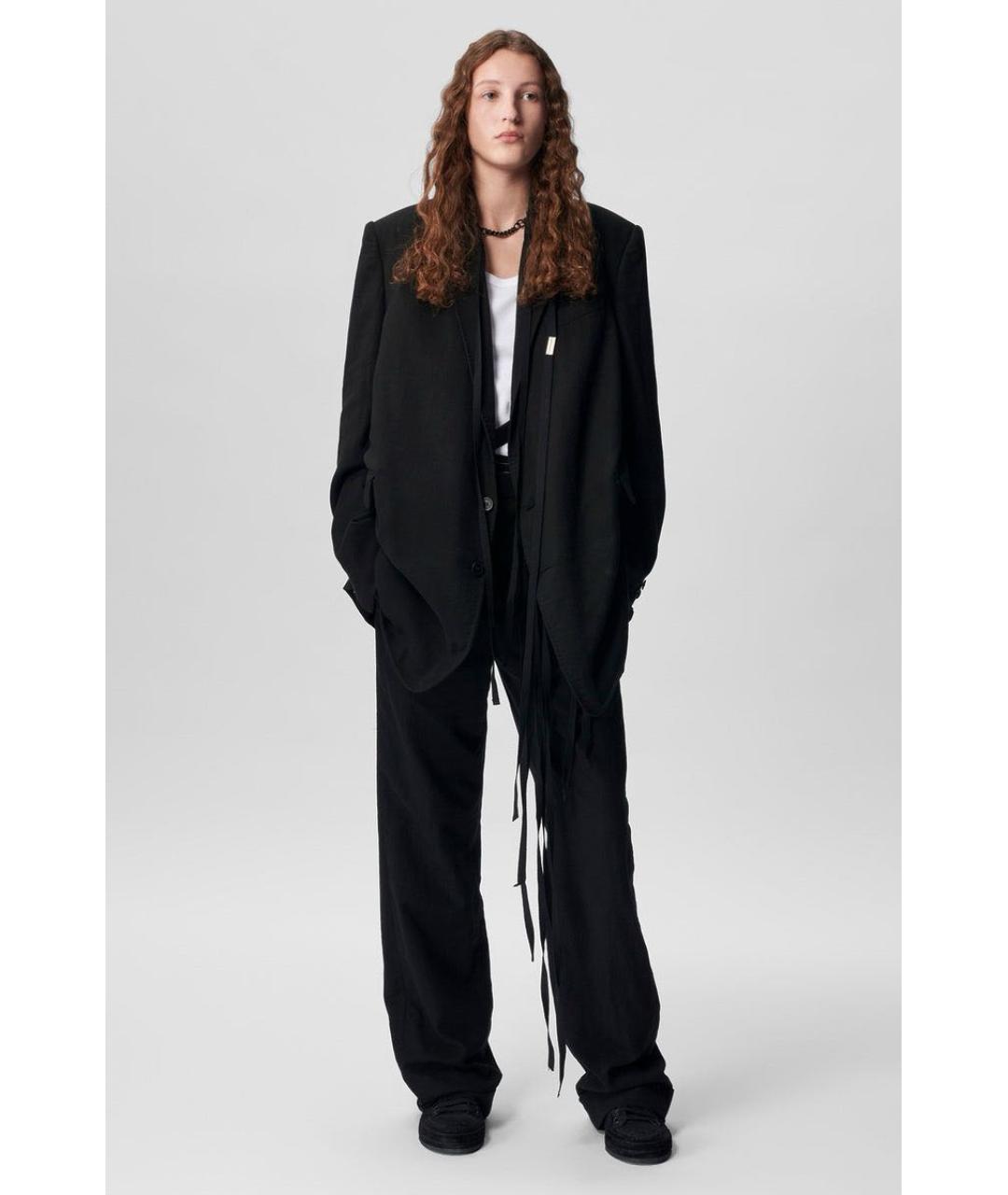ANN DEMEULEMEESTER Черные хлопковые прямые брюки, фото 4