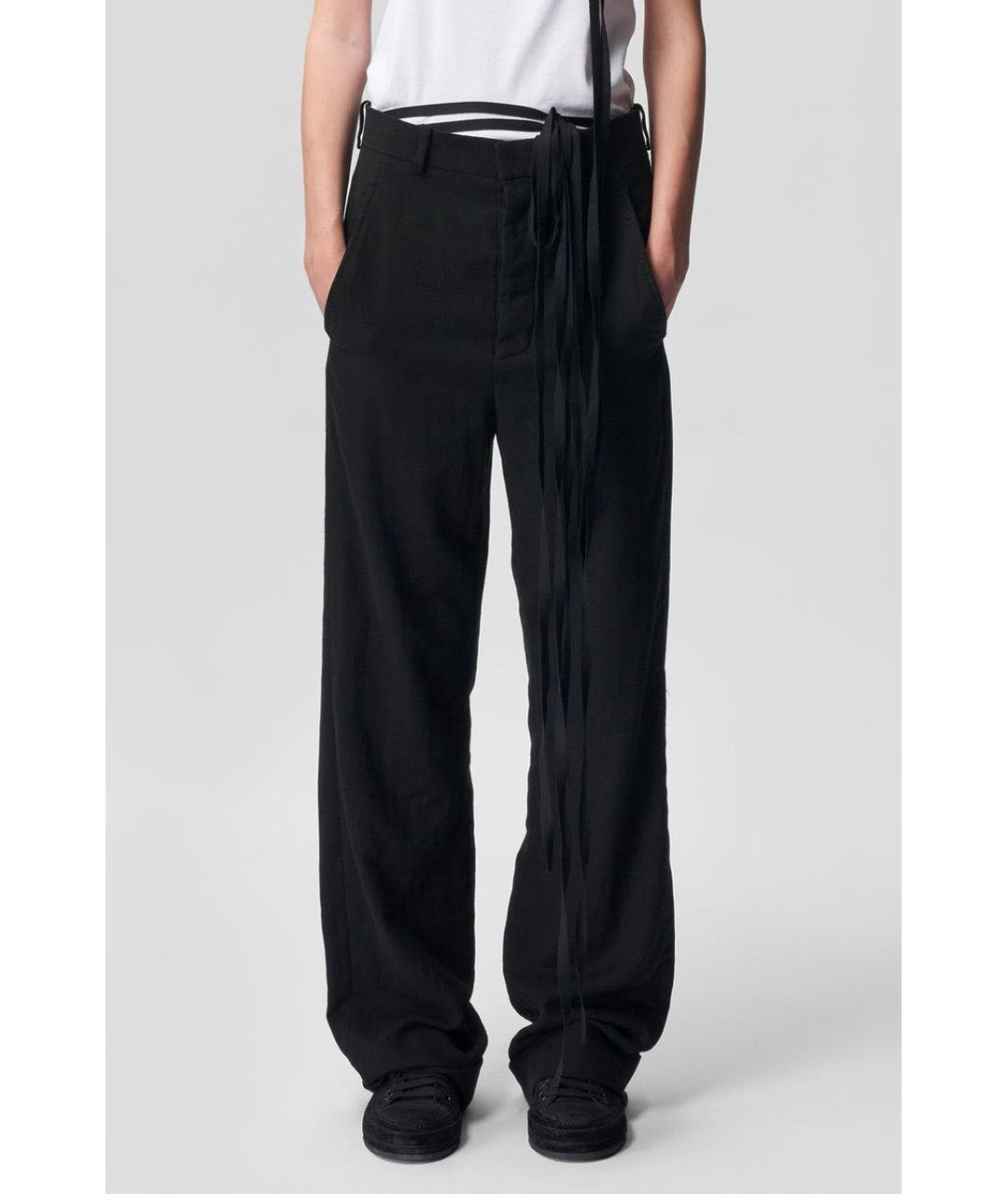 ANN DEMEULEMEESTER Черные хлопковые прямые брюки, фото 5