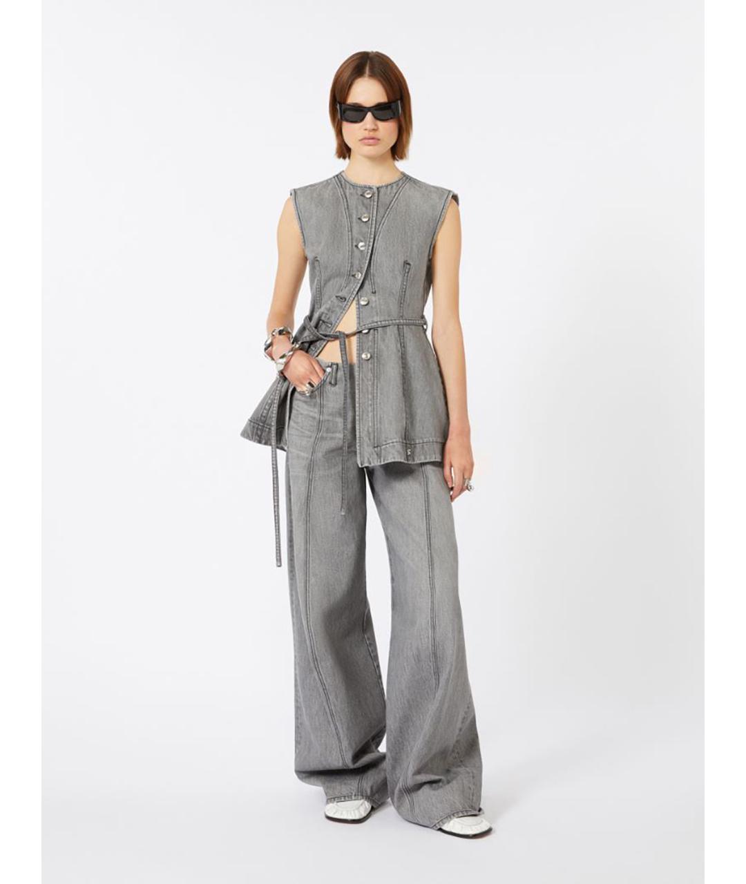 SPORTMAX Серые хлопковые прямые джинсы, фото 2