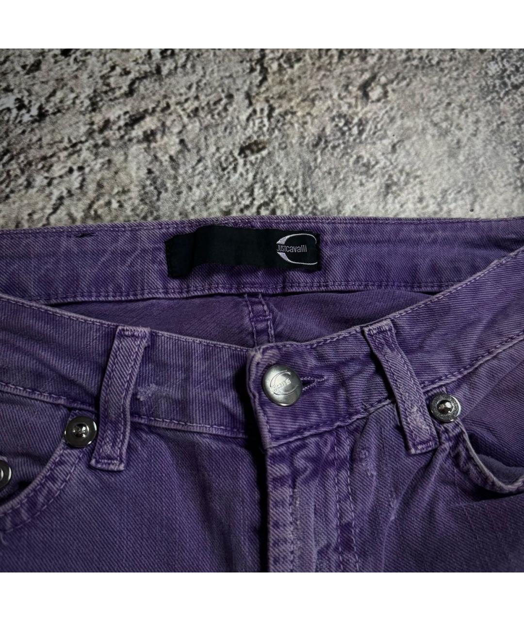 JUST CAVALLI Фиолетовые хлопко-эластановые джинсы скинни, фото 3