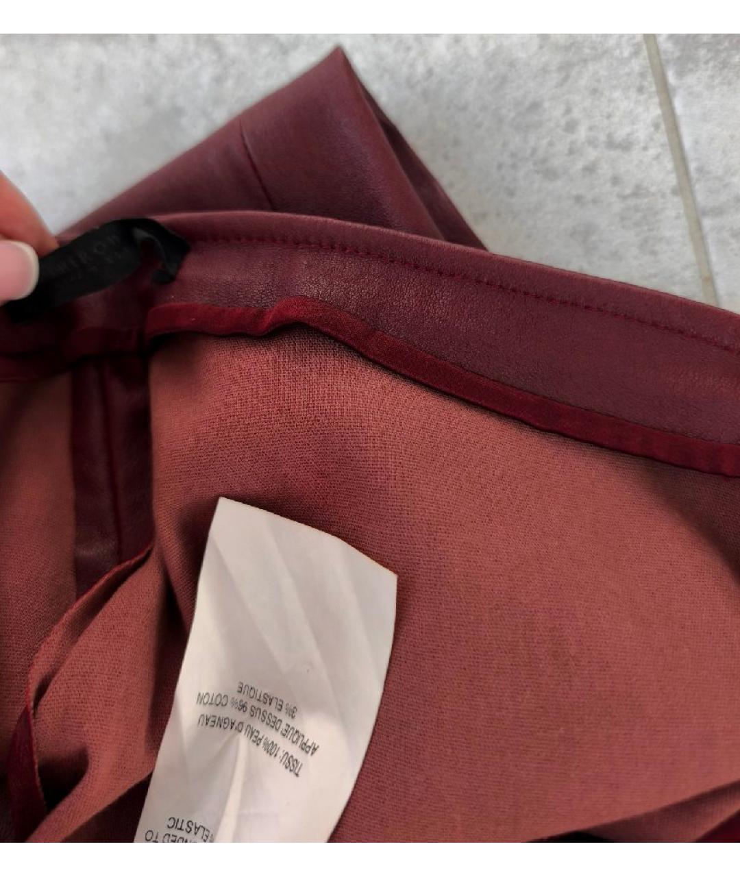 THE ROW Бордовые кожаные брюки узкие, фото 4