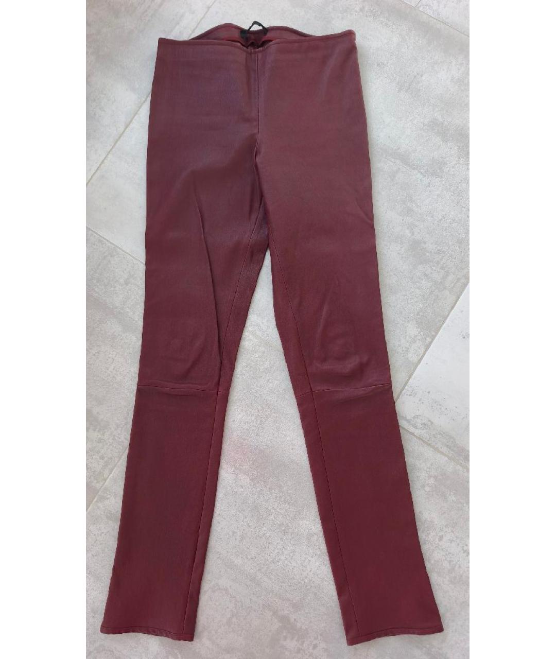 THE ROW Бордовые кожаные брюки узкие, фото 9