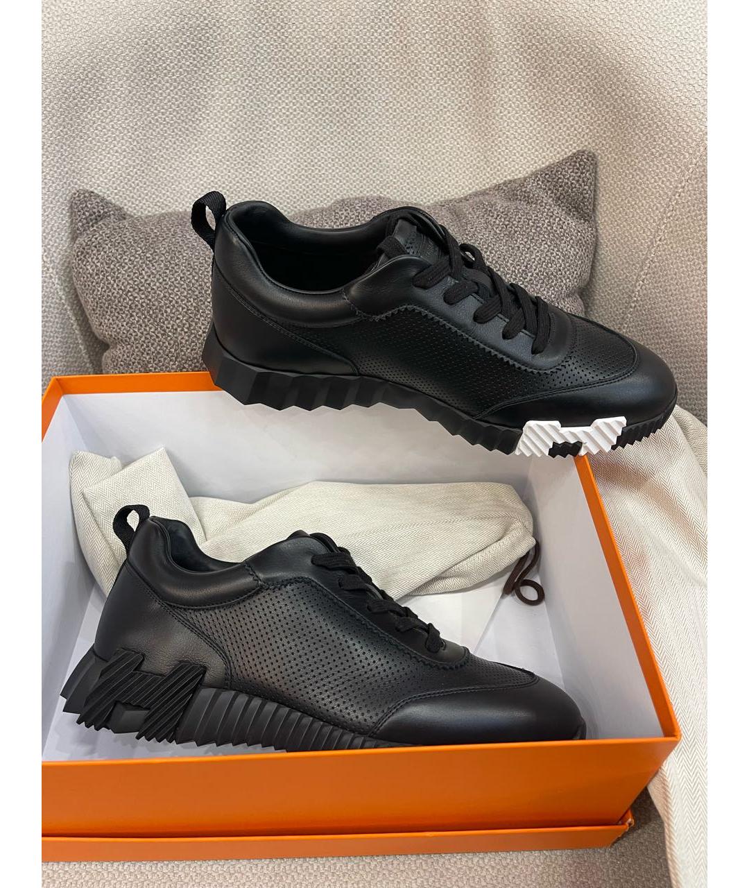 HERMES Черные кожаные низкие кроссовки / кеды, фото 2