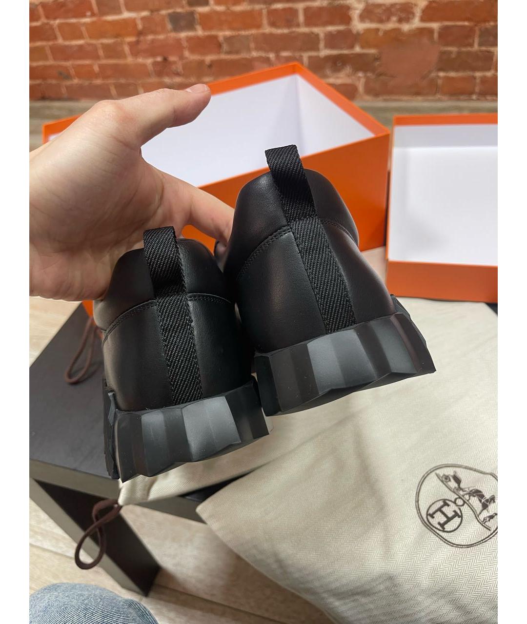 HERMES Черные кожаные низкие кроссовки / кеды, фото 5