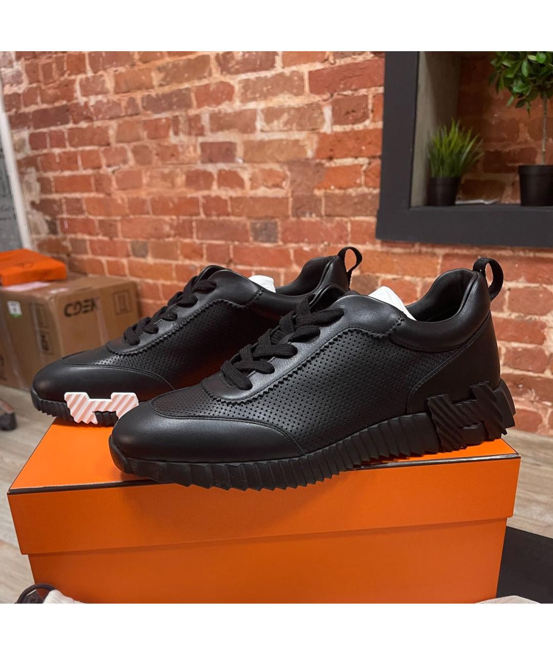 HERMES Черные кожаные низкие кроссовки / кеды, фото 4