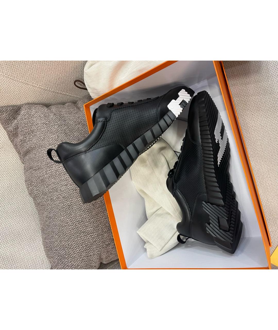 HERMES Черные кожаные низкие кроссовки / кеды, фото 6