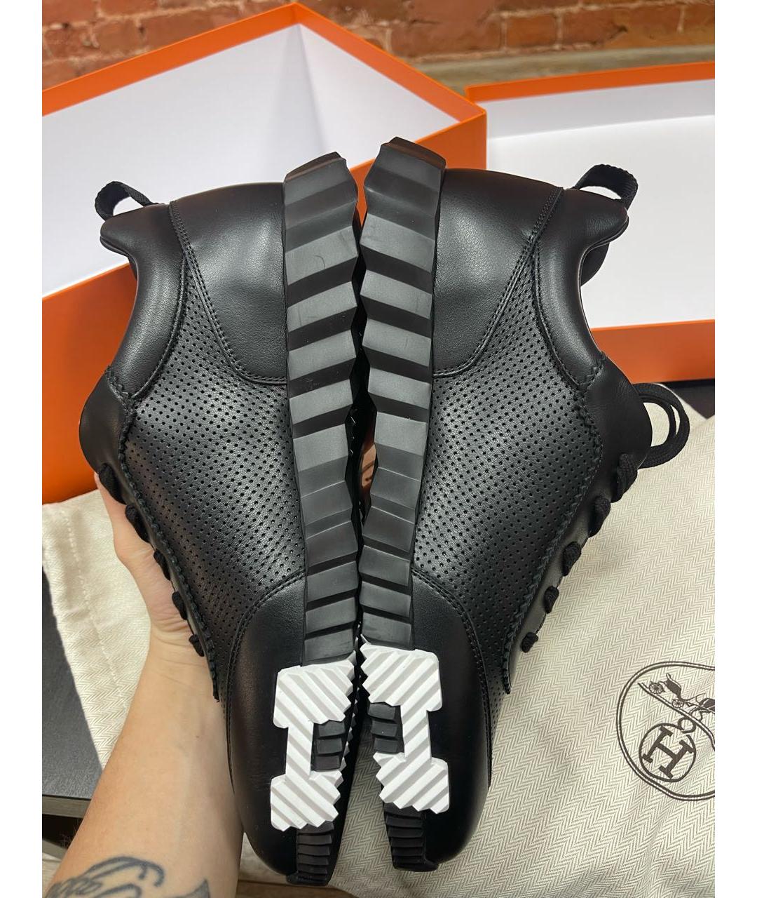 HERMES Черные кожаные низкие кроссовки / кеды, фото 3