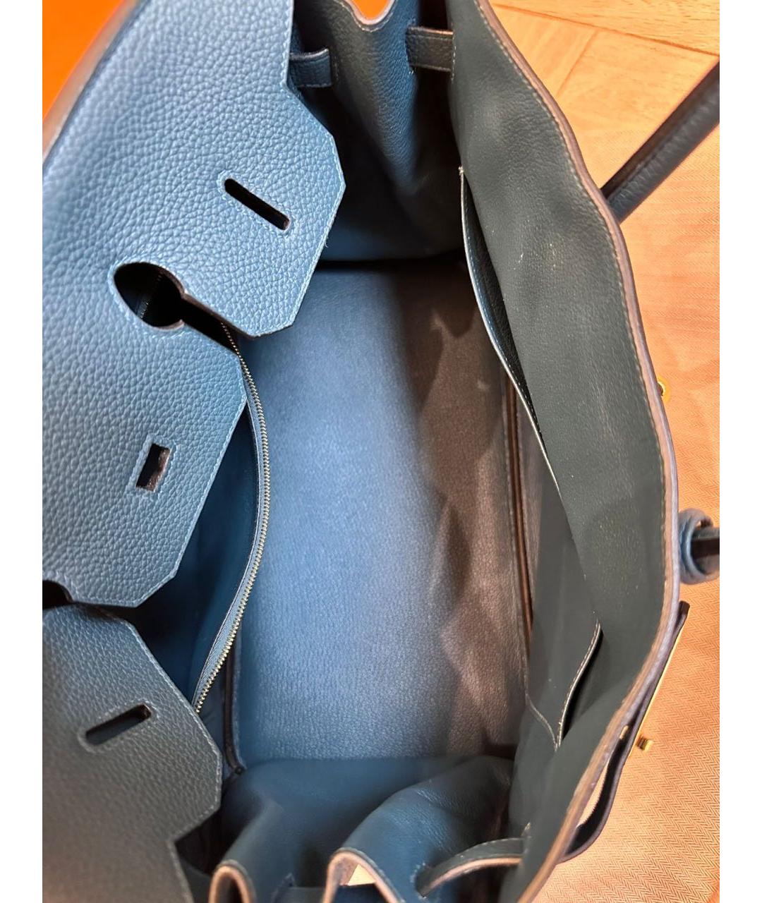 HERMES Синяя кожаная сумка с короткими ручками, фото 3