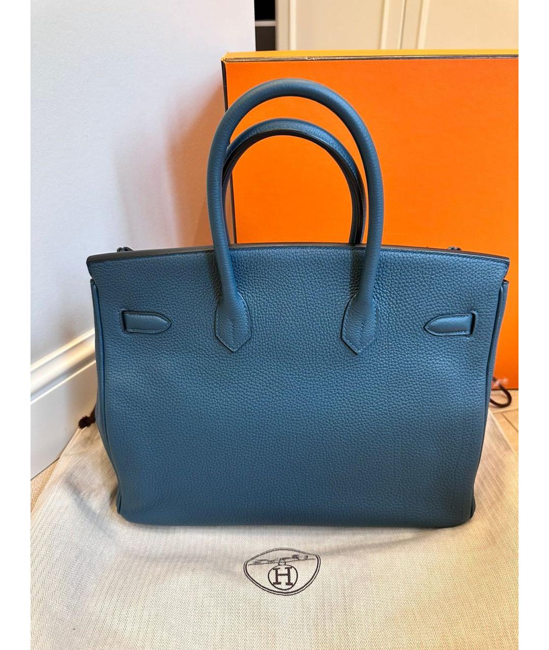 HERMES Синяя кожаная сумка с короткими ручками, фото 2