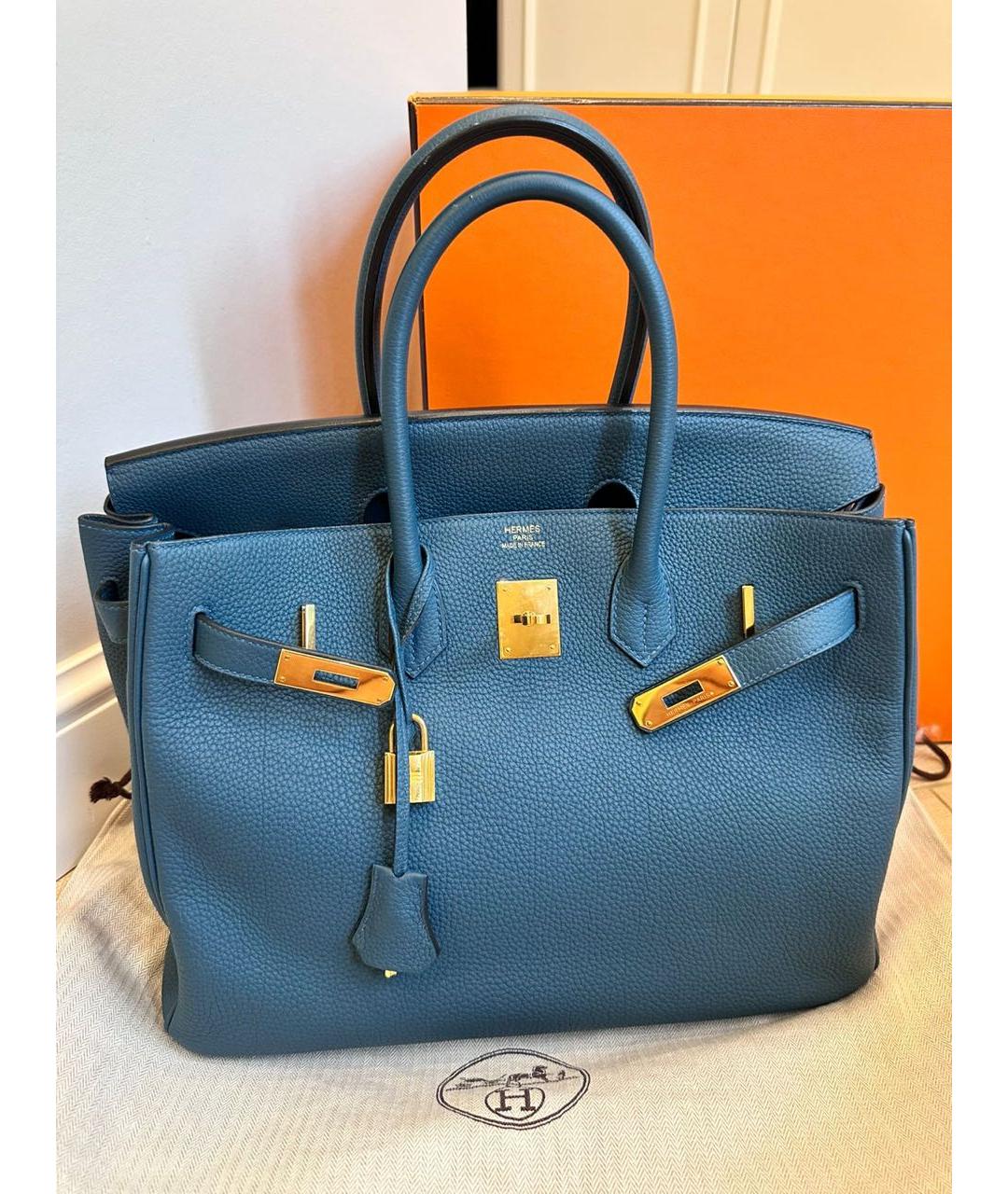 HERMES Синяя кожаная сумка с короткими ручками, фото 8