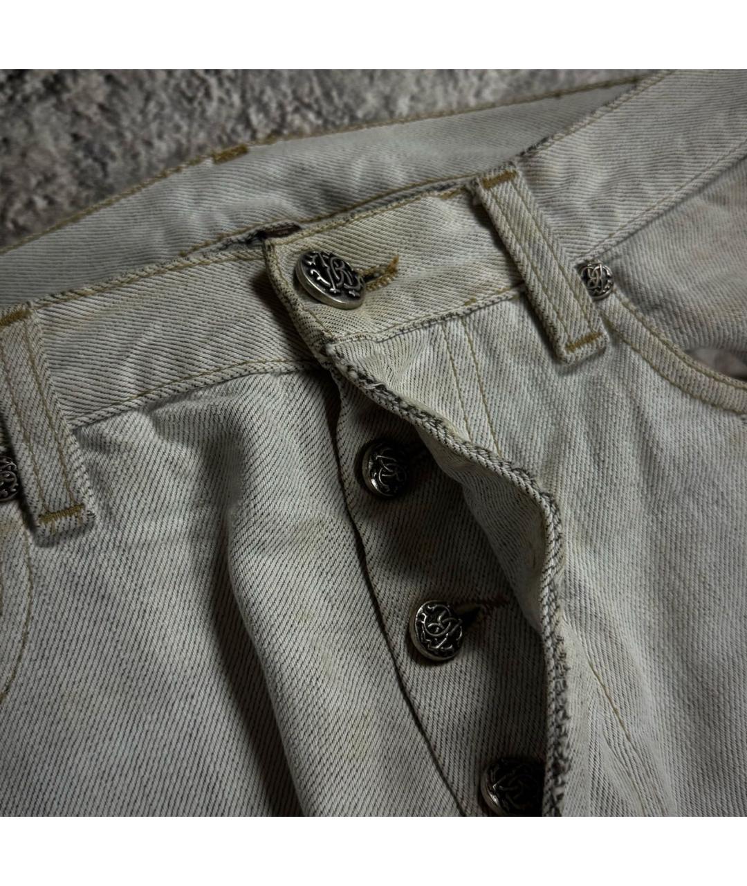 ROBERTO CAVALLI Бежевые хлопковые прямые джинсы, фото 7