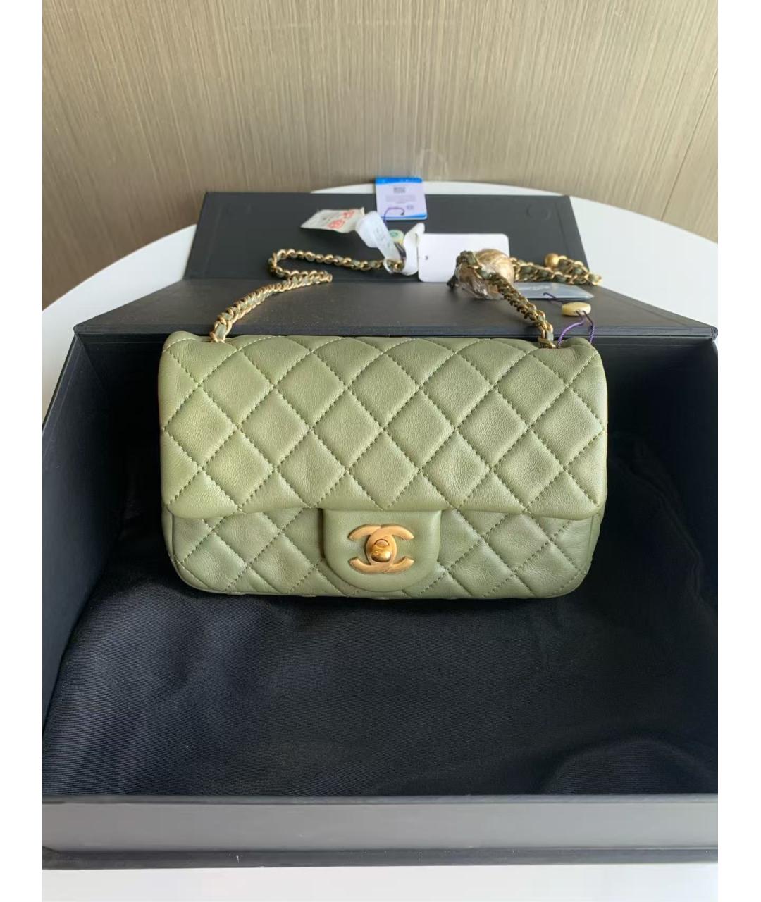 CHANEL Салатовая кожаная сумка через плечо, фото 7