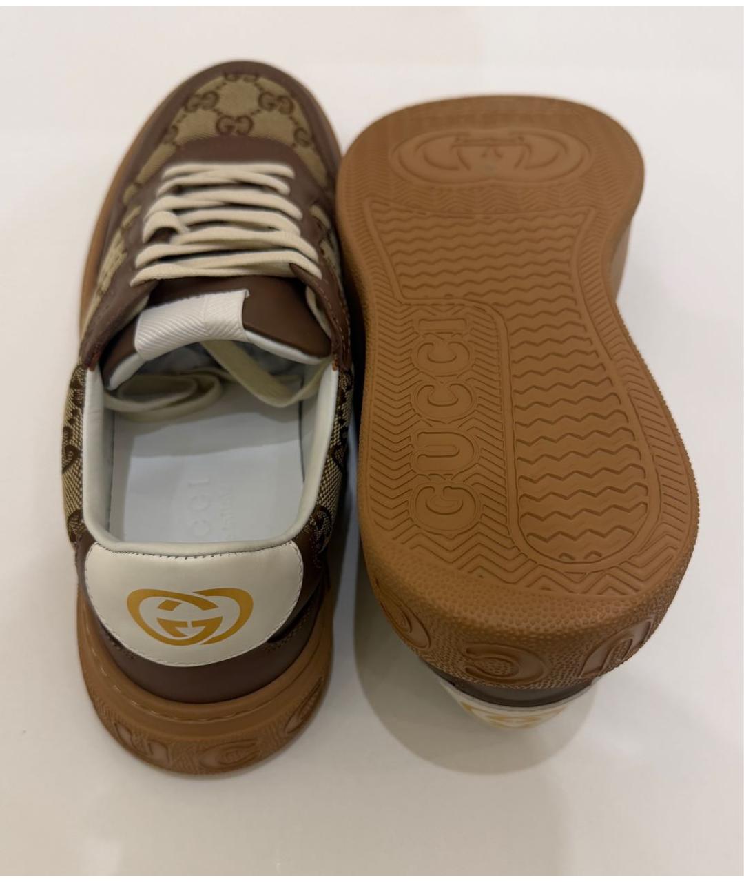 GUCCI Коричневые кожаные низкие кроссовки / кеды, фото 5