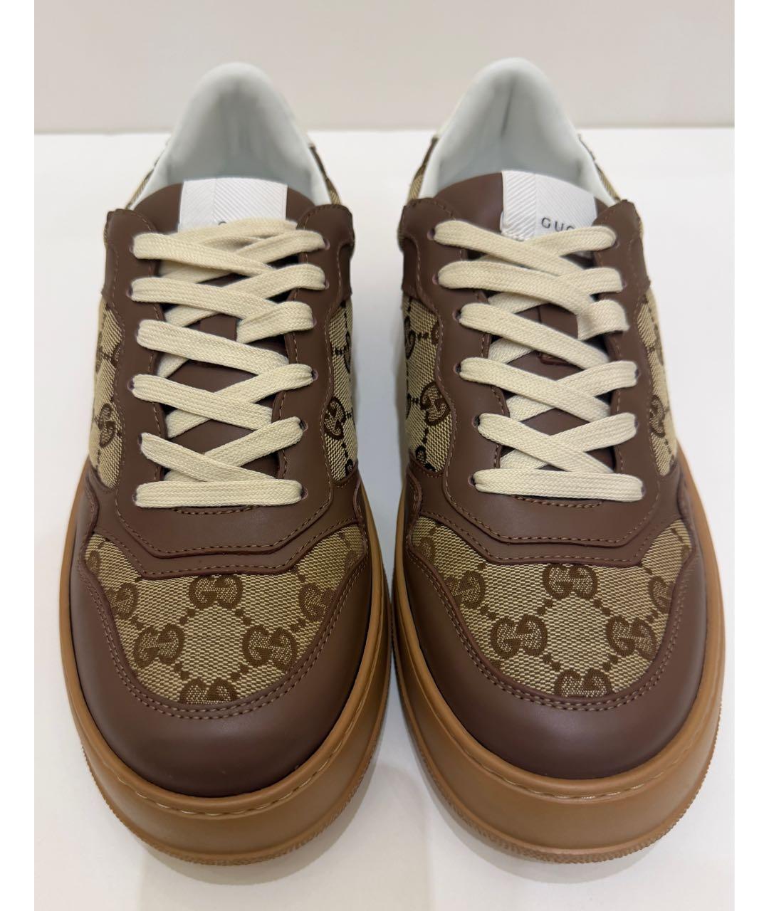 GUCCI Коричневые кожаные низкие кроссовки / кеды, фото 2