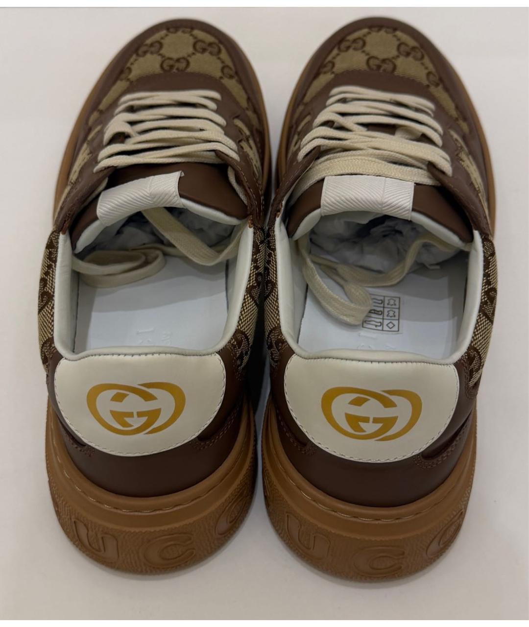 GUCCI Коричневые кожаные низкие кроссовки / кеды, фото 3