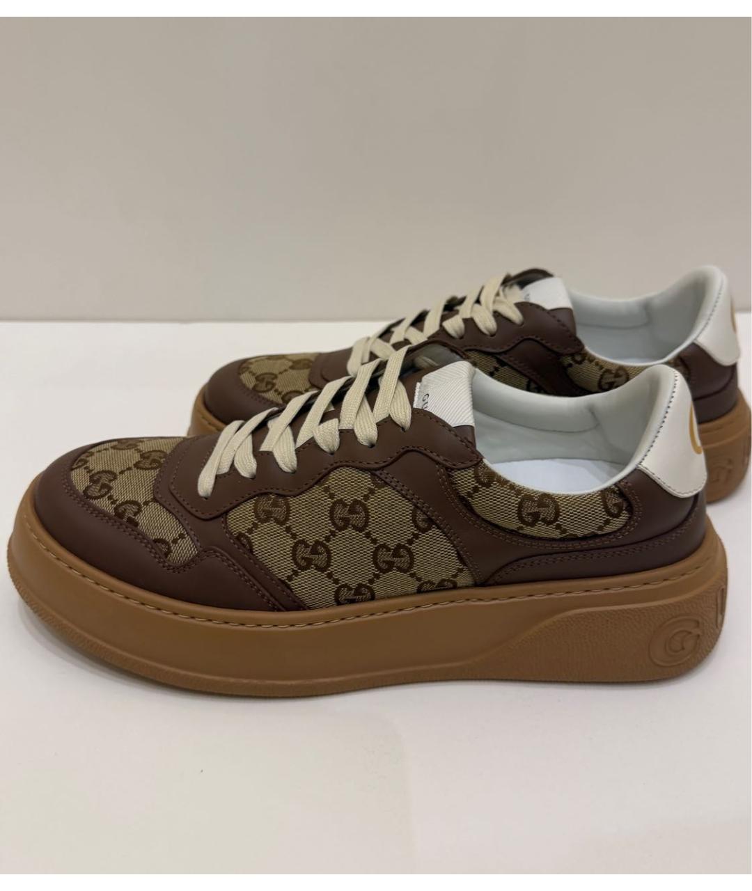 GUCCI Коричневые кожаные низкие кроссовки / кеды, фото 9