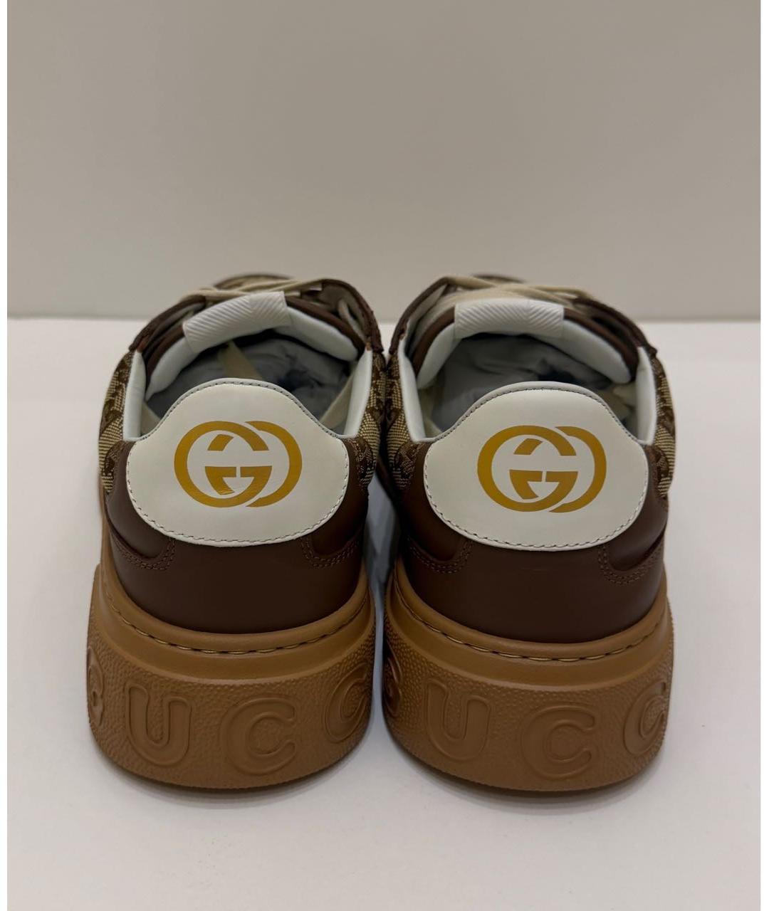 GUCCI Коричневые кожаные низкие кроссовки / кеды, фото 4