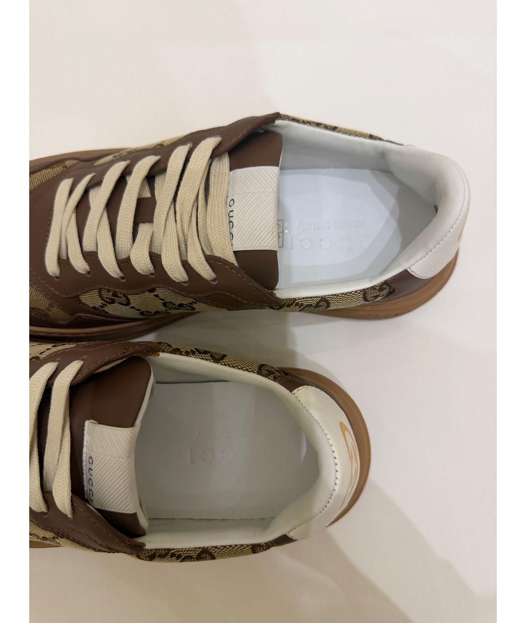 GUCCI Коричневые кожаные низкие кроссовки / кеды, фото 6