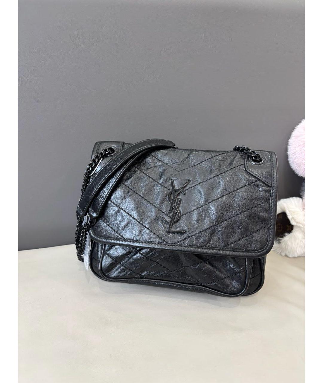SAINT LAURENT Черная кожаная сумка через плечо, фото 2