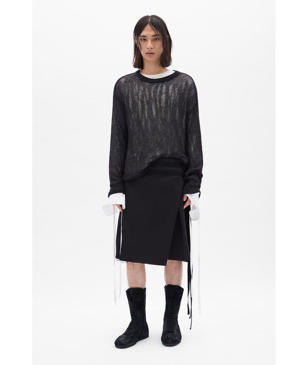 ANN DEMEULEMEESTER Черная хлопковая юбка миди, фото 3