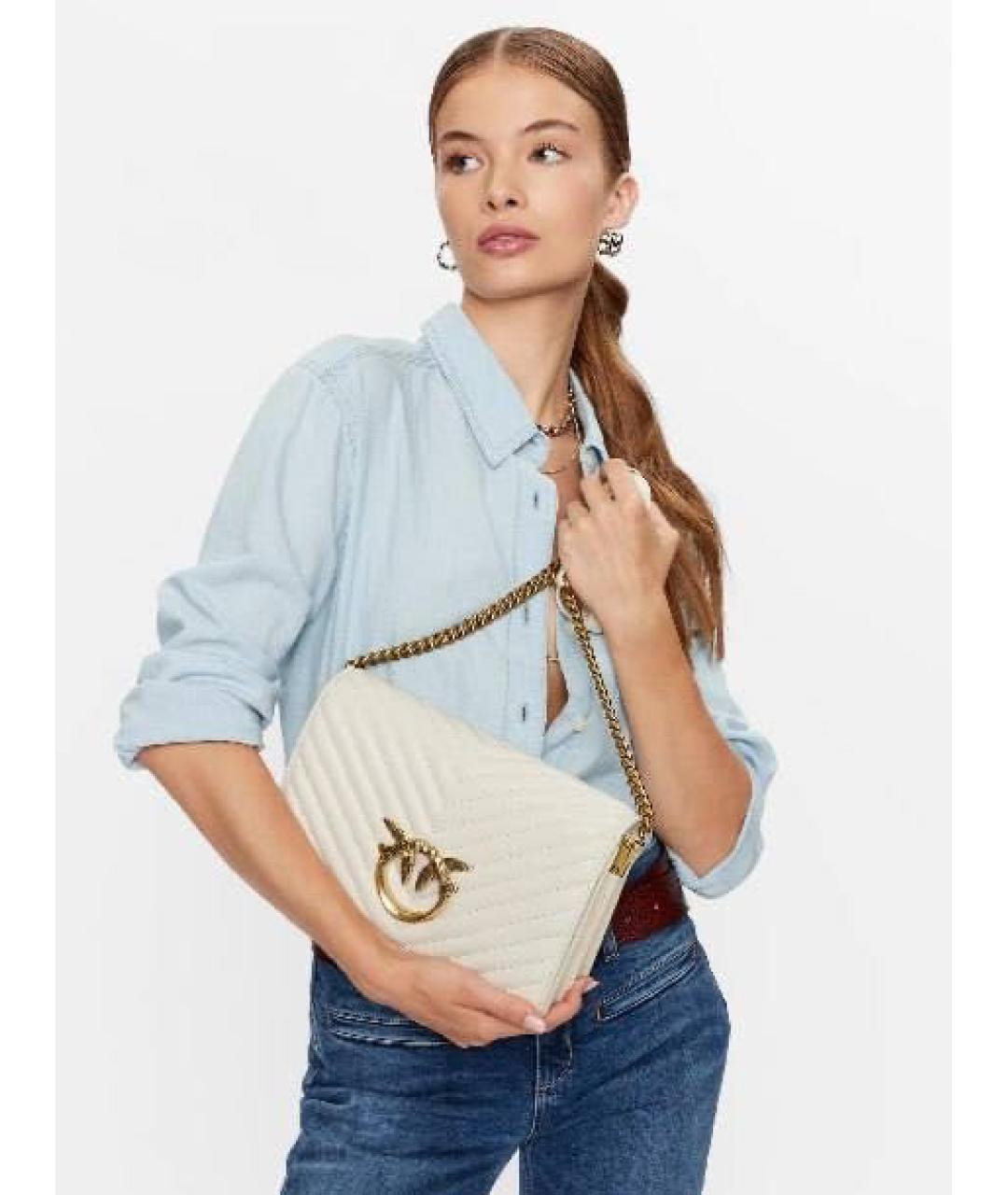 PINKO Бежевая кожаная сумка через плечо, фото 5